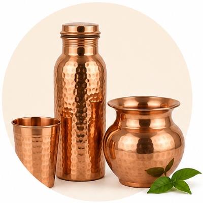 Pure Copper Kalash and Water Pots for Pooja