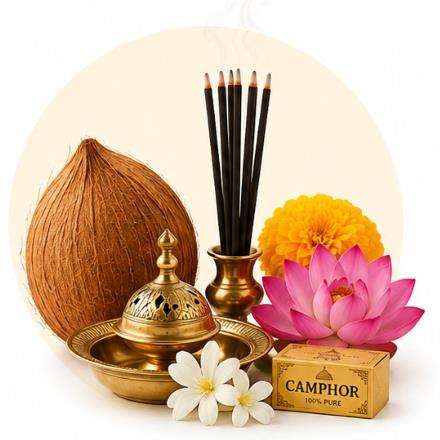 Daily Pooja Essentials - Camphor, Incense, Wicks
