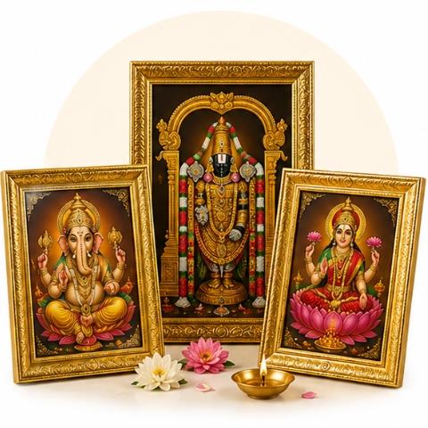 Gold-Plated Deity Photo Frames for Home Temple